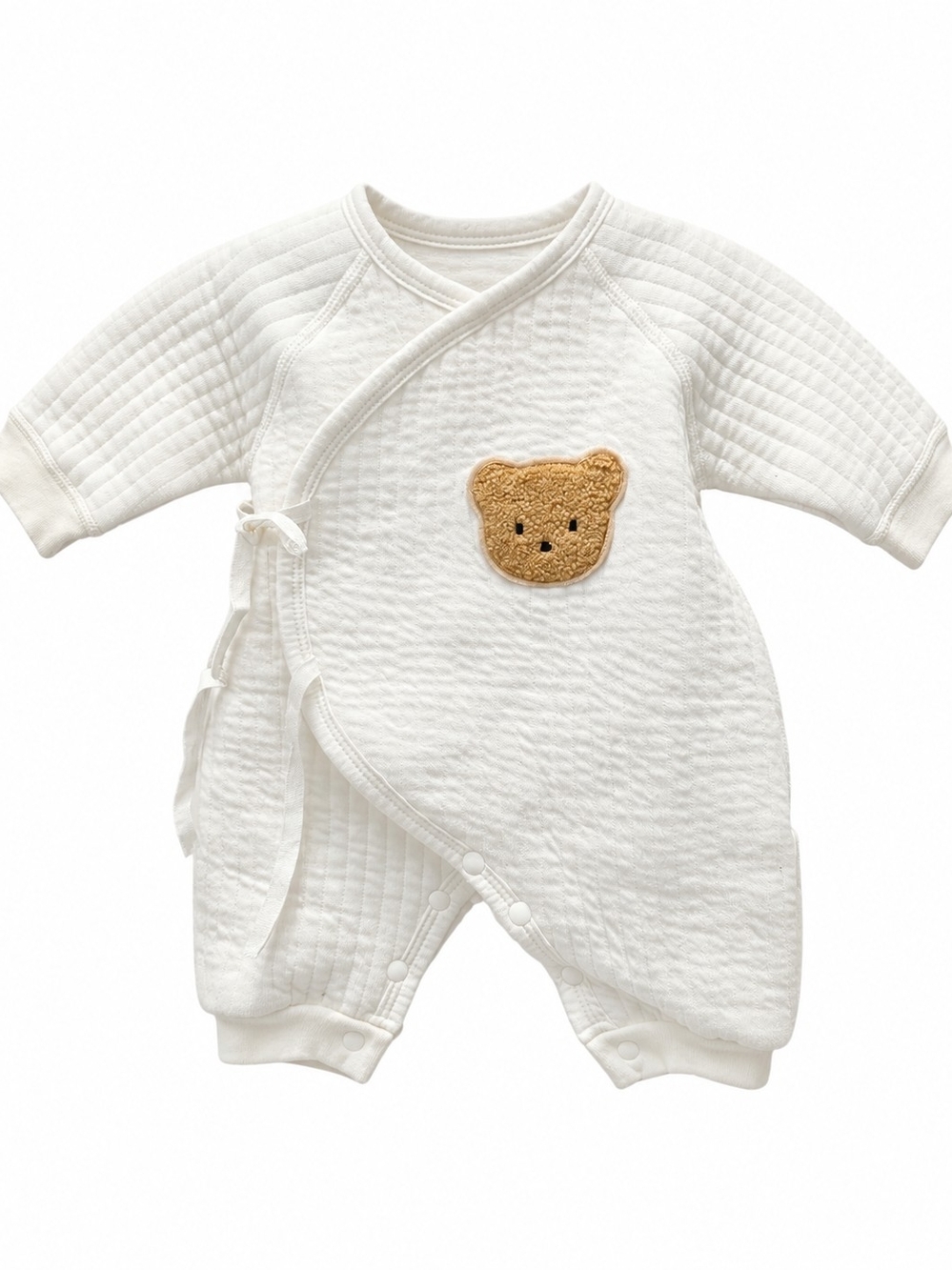 White Quilted Baby One-Piece with Teddy Patch